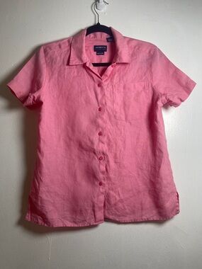 Liz Claiborne Woman Pink Linen Button-Up Shirt 100% Irish Linen Size: S